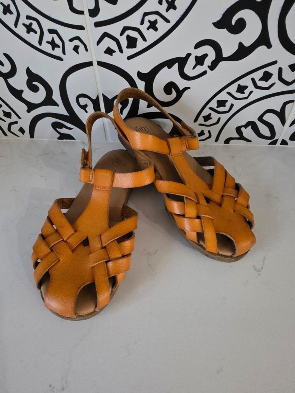 Toddler Girls' Ella Ankle Strap Sandals - Cat & Jack™ Mustard/Tan/Brown Size 10